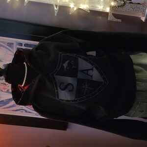 TWO HOODIES: Gray and Black Hoodies with Red and Pink Patterns